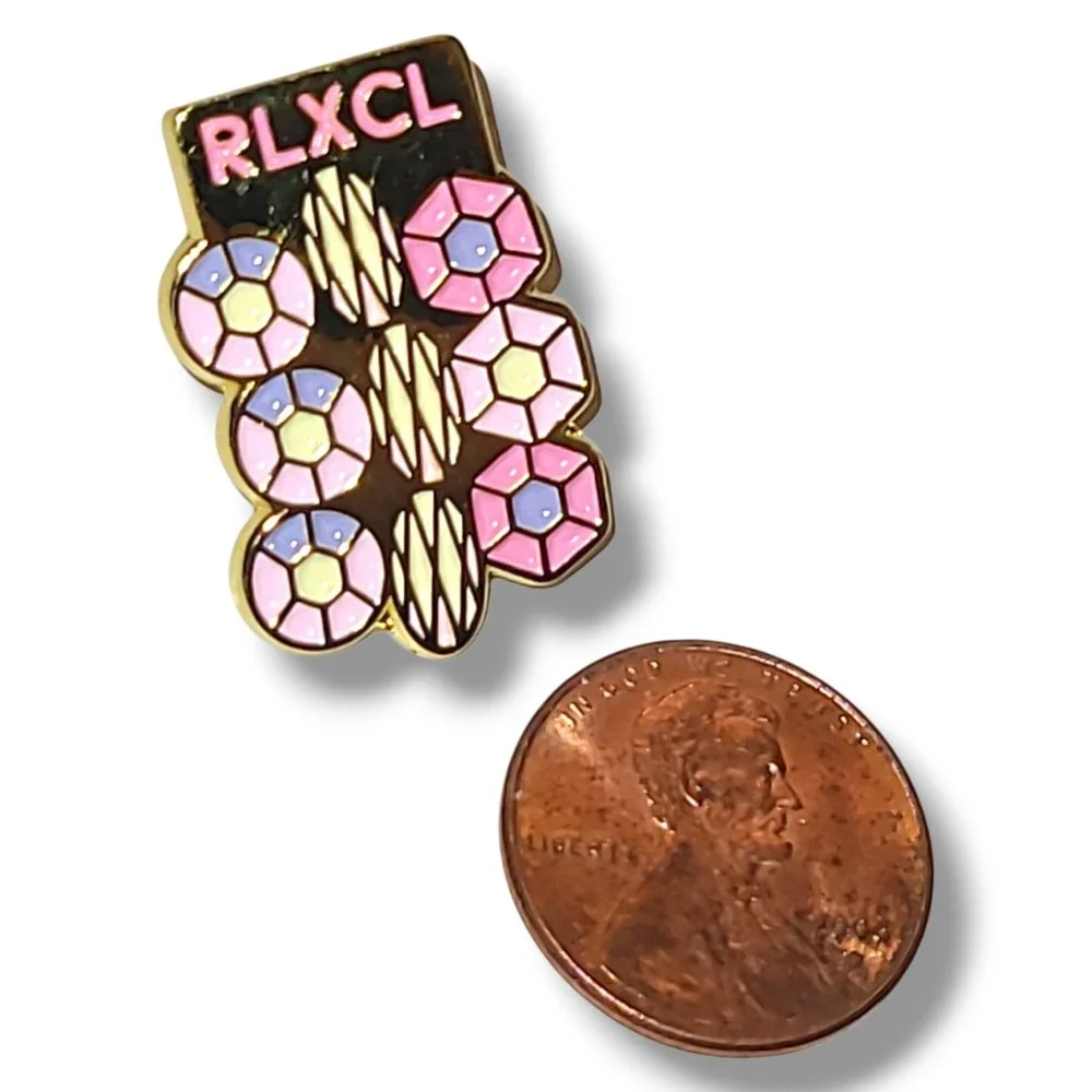 RLXCL Enamel Pin Geometric Pastel Glitter Pink Blue‎ Gold Tone Lapel Badge